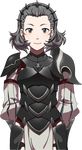  1girl armor fire_emblem fire_emblem_if grey_hair looking_at_viewer official_art short_hair simple_background smile solo sophie_(fire_emblem_if) upper_body 