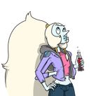  beverage blue_skin blush female hair lips multi_limb opal_(steven_universe) ponytail soda solo steven_universe white_hair 