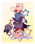  blush cape clothing dark_meta_knight galacta_knight gradient gradient_background halftone halftone_background kirby kirby_(series) meta_knight nintendo purple_eyes red_eyes scar shadow_kirby video_games wings 