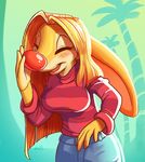  blush cute female giggling hair_bun kero lagomorph laugh lunique luniquekero mammal rabbit silly solo sun sunny 