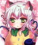  animal_ears blush cat_ears green_eyes heart heart-shaped_pupils heart_of_string komeiji_koishi matasabu open_mouth solo symbol-shaped_pupils touhou white_hair 