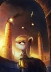  anticularpony armor blonde_hair derpy_hooves_(mlp) equine female fire friendship_is_magic fur hair horse mammal melee_weapon my_little_pony outside polearm spear weapon yellow_eyes 