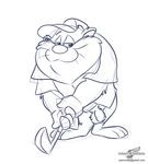  anthro balls baseball_cap bottomless clothed clothing digital_media_(artwork) flaccid golf golf_club half-dressed hat looking_away male mammal marsupial monochrome penis signature sketch smile solo tasmanian_devil taz&#039;s_father taz-mania whiskers wolfblade 
