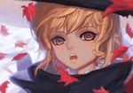  bad_id bad_pixiv_id blonde_hair blurry depth_of_field eyebrows eyelashes face hat kirisame_marisa leaf lips long_hair maple_leaf nose open_mouth pink_lips simple_background solo sparrow_(xici9527) teeth tongue touhou white_background yellow_eyes 