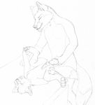  anal anal_penetration anthro balls bed canine cub duo erection eyes_closed facial_hair father father_and_son fox goatee incest kade_(x13) kai_(x13) knot male male/male mammal monochrome open_mouth parent pawpads penetration penis sex son spread_eagle spreading x13 young 