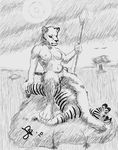  anthro death domination equine feline female female_domination jban78 lion male mammal melee_weapon polearm predator prey savannah sketch spear spoils tribal weapon zebra 