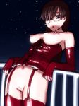  blue_eyes bondage_outfit breasts brown_hair corset garter_straps glasses highres large_breasts long_hair looking_at_viewer nipples original pubic_hair pussy sketch solo thighhighs uncensored yuta_(nvkdighqqs94fg) 