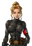  1girl blonde_hair bodysuit breasts elite_guard large_breasts latex nazi scar simple_background wolfenstein 