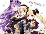  blonde_hair breasts camilla_(fire_emblem_if) cleavage elise_(fire_emblem_if) female_my_unit_(fire_emblem_if) fire_emblem fire_emblem_if hair_over_one_eye long_hair medium_breasts multiple_girls my_unit_(fire_emblem_if) purple_hair red_eyes shira_yu_ki siblings sisters twintails 