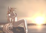  bikini breasts cleavage clothed clothing cutie_mark equine fan_character female glowing glowing_eyes horn looking_at_viewer mammal metalfoxxx my_little_pony navel solo sunset swimsuit unicorn yellow_eyes 