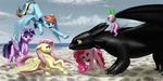  2015 beach dragon equine female fluttershy_(mlp) flying friendship_is_magic horn horse how_to_train_your_dragon male mammal my_little_pony mykegreywolf ocaen pegasus pinkie_pie_(mlp) pony rainbow_dash_(mlp) sand scared sea seaside spike_(mlp) toothless twilight_sparkle_(mlp) water winged_unicorn wings 