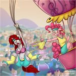  2015 anthro anthrofied balloon bandanna bra clothing duo equine fan_character female friendship_is_magic hair horn hot_air_ballon jcoshooves mammal my_little_pony outside pinkie_pie_(mlp) red_hair scared torn_clothing underwear unicorn 