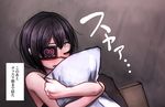  black_bra black_hair black_legwear blush bra closed_eyes eyepatch fukasugi_aiko heart original pillow pillow_hug ray-k short_hair sleeping solo they_had_lots_of_sex_afterwards translated underwear 