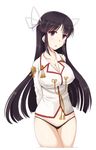  black_hair bottomless hair_ribbon hiyou_(kantai_collection) japanese_clothes kantai_collection long_hair minase_(takaoka_nanase) panties ribbon solo underwear white_ribbon 