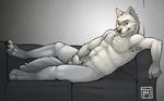  abs anthro arctic_wolf biceps black_nose canine chest_tuft fluffy fur male mammal muscles pecs tsaiwolf tuft white_fur wolf 