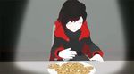  3d animated animated_gif cape cookie cookies eating food hood monty_oum ruby_rose rwby short_hair silver_eyes 