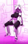  2015 android anthro big_breasts breasts clothed clothing english_text female hair huge_breasts latiar machine mechanical open_mouth purple_eyes rita robot sitting skimpy solo text voluptuous white_hair 