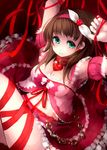  breasts brown_hair choker cleavage earrings frills green_eyes hairband heart heart-shaped_pupils heart_earrings heart_ring highres idolmaster idolmaster_cinderella_girls jewelry large_breasts puffy_short_sleeves puffy_sleeves ribbon sakuma_mayu short_sleeves shoulder_necklace solo symbol-shaped_pupils usuki_(graygreed) 