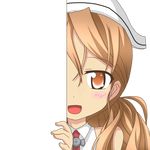  :d brown_eyes brown_hair eyebrows_visible_through_hair hat kantai_collection littorio_(kantai_collection) long_hair looking_at_viewer nagineko open_mouth peeking_out smile solo transparent_background 