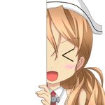  &gt;_&lt; :d brown_eyes brown_hair closed_eyes eyebrows_visible_through_hair hat kantai_collection littorio_(kantai_collection) long_hair looking_at_viewer nagineko open_mouth peeking_out smile solo transparent_background xd 