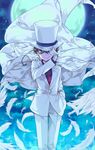  blue_eyes cape chiko_(mizuho) formal gloves hat highres kaitou_kid kuroba_kaito magic_kaito male_focus meitantei_conan monocle necktie solo suit top_hat 