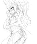  alfimi ass bandai_namco banpresto bare_shoulders female legs lipstick long_hair looking_back makeup monochrome namco_bandai sketch solo super_robot_wars super_robot_wars_original_generation 