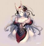  animal_ears bare_shoulders blue_eyes breasts cleavage collarbone erune fur_trim granblue_fantasy grey_hair hair_ornament medium_breasts socie_(granblue_fantasy) yoo_(tabi_no_shiori) 