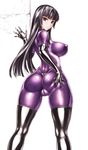 ass ass_grab blush bodysuit boots breasts cameltoe covered_nipples elbow_gloves gloves grabbing_own_ass hand_on_ass kamori_sayaka large_breasts latex long_hair looking_at_viewer original purple_bodysuit purple_eyes purple_hair rindou_(radical_dream) skin_tight solo thigh_boots thighhighs 