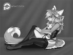  2015 anthro bra breasts canine chest_tuft clothed clothing corset cute digital_media_(artwork) effie female fionbri fluffy fur greyscale hair invalid_tag legwear lingerie long_hair looking_at_viewer mammal monochrome panties pinup pose smile stockings temrin tuft underwear 