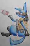  aokabike chocolate lucario nintendo open_mouth pok&eacute;mon red_eyes video_games weapon 