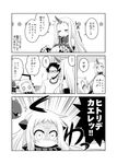 1boy 2girls admiral_(kantai_collection) claws closed_eyes comic commentary glasses go_back! greyscale horn horns kadose_ara kantai_collection long_hair mittens monochrome multiple_girls northern_ocean_hime o_o open_mouth seaport_hime shinkaisei-kan short_hair sweat translated 