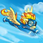  2015 bodysuit clenched_teeth clothing cloud equine eyewear feathered_wings feathers female feral flying friendship_is_magic goggles karol_pawlinski mammal my_little_pony pegasus signature skinsuit solo spitfire_(mlp) teeth wings wonderbolts_(mlp) 