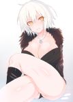  1girl ass black_panties boots breasts fate/grand_order fate_(series) fur_trim grin highres jeanne_d&#039;arc_(alter)_(fate) jeanne_d&#039;arc_(fate)_(all) jeanne_d'arc_(alter)_(fate) jeanne_d'arc_(fate)_(all) large_breasts legs_crossed looking_at_viewer makabe_gorou panties short_hair smile solo underwear white_hair wicked_dragon_witch_ver._shinjuku_1999 yellow_eyes 