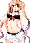  bikini brown_eyes brown_hair collarbone kantai_collection long_hair murasame_(kantai_collection) navel open_mouth skirt solo stomach swimsuit tenken_(gotannda) twintails 