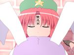  animal_ears bunny_ears check_translation closed_eyes forehead_writing hat hong_meiling marker multiple_girls purple_eyes red_hair reisen_udongein_inaba shirosato sleeping touhou translation_request 