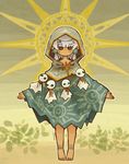  artist_name bangs barefoot facepaint hair_ornament hair_tubes hood original outstretched_arms pointy_ears poncho satsumai solo standing sun sunburst teruterubouzu tribal twintails white_background 