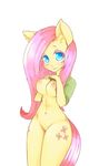  anthro anthrofied areola big_eyes blue_eyes bottomless breasts clothed clothing cutie_mark equine female flashing fluttershy_(mlp) friendship_is_magic hair half-dressed horse inner_ear_fluff kei_kun looking_at_viewer mammal my_little_pony navel nipples pink_hair plain_background pony solo white_background yellow_skin 