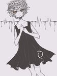  1girl bad_id bad_pixiv_id cardiogram collarbone dress dripping eleanor_(ohmyeleanor) knees_together_feet_apart knees_touching looking_at_viewer messy_hair orange_eyes sabitsuki short_hair solo spot_color 