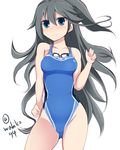  black_hair blue_eyes competition_swimsuit goggles goggles_around_neck kantai_collection katsuragi_(kantai_collection) long_hair one-piece_swimsuit solo swimsuit wahiko_(black_bastard) 