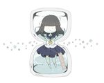  :o artist_name bad_id bad_pixiv_id bangs black_hair blush hourglass in_container long_hair looking_at_viewer minigirl necktie original partially_submerged school_uniform serafuku shannu0506 simple_background skirt solo star stuck tag text_focus transparent water white_background yellow_neckwear 