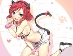  animal_ears bikini bikini_top blush bow breasts cat_ears cat_tail fake_animal_ears fang hairband looking_at_viewer love_live! love_live!_school_idol_project medium_breasts midriff nishikino_maki open_mouth purple_eyes red_hair scrunchie short_hair skirt solo strap_gap striped striped_swimsuit swimsuit tail tail_bow vertical-striped_bikini vertical_stripes wrist_scrunchie yuran 