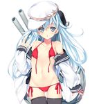  bikini hat hibiki_(kantai_collection) kantai_collection long_hair machinery school_uniform serafuku silver_hair solo swimsuit tamiya_akito untied untied_bikini verniy_(kantai_collection) 