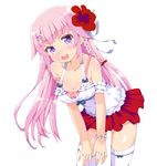  :d blush bracelet breasts cleavage flower hair_flower hair_ornament hairclip heart heart-shaped_pupils jewelry leaning_forward medium_breasts open_mouth original pink_hair sasago_kaze smile solo strap_slip symbol-shaped_pupils tank_top thighhighs zettai_ryouiki 