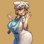  blonde_hair breasts brown_eyes chanta_(ayatakaoisii) dress hat large_breasts looking_at_viewer open_mouth pillow_hat pose smile solo tabard touhou white_dress wide_sleeves yakumo_ran 