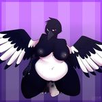  animal_genitalia anthro avian beak big_breasts bird black_feathers breasts chubby dickgirl erection feathers horsecock huge_breasts intersex kerothestrange looking_at_viewer magpie mattie_(thatwhichji) nipples overweight penis smile solo thick_thighs wide_hips wings 