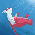 aokabike claws drowning female japanese_text latias legendary_pok&eacute;mon nintendo open_mouth pok&eacute;mon text translation_request video_games water wings yellow_eyes 