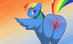  anthro anthrofied anus blue_skin breasts butt equine female friendship_is_magic hair half-closed_eyes horse looking_at_viewer mammal multicolored_hair my_little_pony nude plain_background pony presenting presenting_hindquarters pussy rainbow_dash_(mlp) rainbow_hair seductive smile solo starspangledbanger wings 