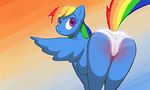  anthro anthrofied blue_skin breasts butt clothed clothing equine female friendship_is_magic hair half-dressed horse mammal multicolored_hair my_little_pony panties plain_background pony rainbow_dash_(mlp) rainbow_hair smile solo starspangledbanger topless underwear wings 