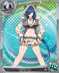  animal_hood artist_request belt blue_hair breasts card_(medium) character_name chess_piece hair_between_eyes hands_on_hips high_school_dxd hood jewelry kalawarner knight_(chess) large_breasts long_hair midriff necklace official_art smirk solo trading_card very_long_hair yellow_eyes 