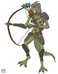  archer armor arrow bow bracers breasts cheren claws cleavage clothed clothing female flash_gordon_(copyright) helmet lizard lizard_woman_(character) nipples nude pussy reptile scalie scar straps swift_(artist) the_new_adventures_of_flash_gordon 